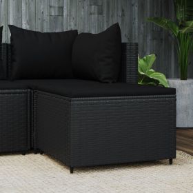 Patio Footrest with Cushion Black Poly Rattan