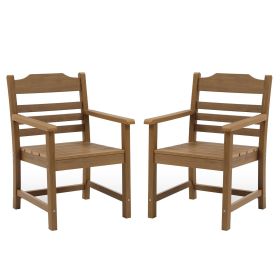 Patio Dining Chair with Armset Set of 2, HIPS Materialwith Imitation Wood Grain Wexture chair for Deck Pool Backyard, Teak