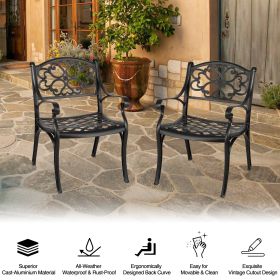 2 Piece Outdoor Dining Chairs, Cast Aluminum Chairs with Armrest, Patio Bistro Chair Set of 2 for Garden, Backyard (Flower pattern 2 Chairs)