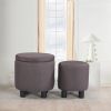 JST Home Decor Upholstered Round Fabric Tufted Footrest 1+1 Ottoman, Ottoman with Storage for Living Room & Bedroom, Decorative Home Furniture, Brown