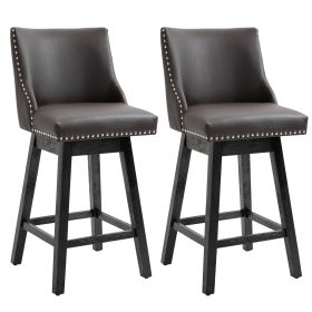 HOMCOM 28" Swivel Bar Height Bar Stools Set of 2, Armless Upholstered Barstools Chairs with Nailhead Trim and Wood Legs, Brown