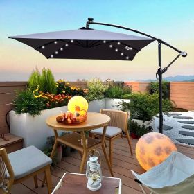 Rectangle 2x3M Outdoor Patio Umbrella Solar Powered LED Lighted Sun Shade Market Waterproof 8 Ribs Umbrella with Crank and Cross Base for Garden Deck