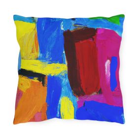 Decorative Outdoor Pillows With Zipper - Set Of 2, Blue Red Yellow Multicolor Abstract Pattern