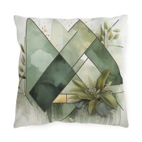 Decorative Outdoor Pillows - Set Of 2, Olive Green Mint Leaf Geometric Print