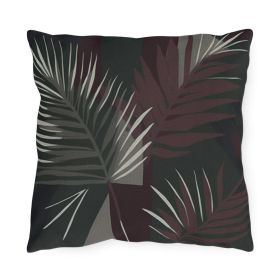 Decorative Outdoor Pillows With Zipper - Set Of 2, Palm Tree Leaves Maroon Green Background Minimalist Art