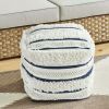 Outdoor Woven, Blue and White Stripe Pouf