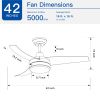 YUHAO Modern Matte White 42in. Integrated LED Propeller Ceiling Fan Lighting