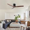 52In.Farmhouse Flush Mount  Low Profile Ceiling Fan with Solid Wood Blades and Remote Control