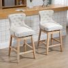 HOMCOM Upholstered Fabric Bar Height Bar Stools, 180¬∞ Swivel Nailhead-Trim Pub Chairs, 30" Seat Height with Rubber Wood Legs, Set of 2, Cream