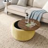 Round Storage Ottoman, 2 in 1 Function, Work as End table and Ottoman, Yellow (25.5"x25.5"x14.5")