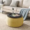 Round Storage Ottoman, 2 in 1 Function, Work as End table and Ottoman, Yellow (25.5"x25.5"x14.5")