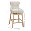 HOMCOM Upholstered Fabric Bar Height Bar Stools, 180¬∞ Swivel Nailhead-Trim Pub Chairs, 30" Seat Height with Rubber Wood Legs, Set of 2, Cream