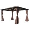 Gazebo with Curtain Brown Aluminum 157.5"x118.1"