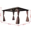 Gazebo with Curtain Brown Aluminum 157.5"x118.1"