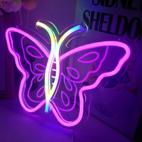 Led Neon Light Bedroom Home USB Ambience Light Internet Celebrity Bar Butterfly Modeling Light (Option: Purple Colorful-USB)