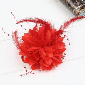 Dance Performance Hair Ring Wool Bead Line Fabric Handed Flower Bridal Headdress (Color: Red)