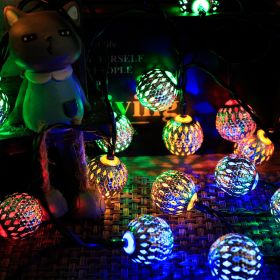 LED Solar Iron Hollow Morocco Ball Lighting Chain (Option: Color Morocco-Solar 20 Lights 8 Modes)