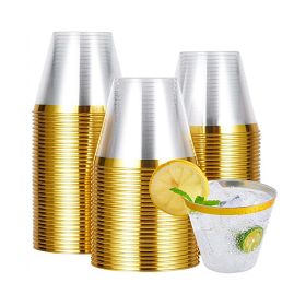 10/50/100pcs Gold Plastic Cups Disposable Transparent Plastic Cup Wine Glass Champagne Cup Birthday Wedding Decor Party Supplies (Number of Pcs: 10pcs, Color: Gold)