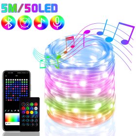 RGB IC Christmas Smart Fairy Light Bluetooth APP Control LED String Light Music Rhythm Waterproof 2023 Xmas Light Party New Year (Ships From: CN, Emitting Color: 5M 50LED)