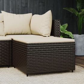 Patio Footrest with Cushion Brown Poly Rattan (Color: Brown)