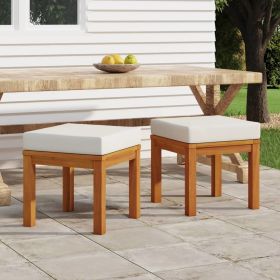 Patio Stools with Cushions 2 pcs 15.7"x15.7"x16.5" Solid Wood Acacia (Color: Cream)