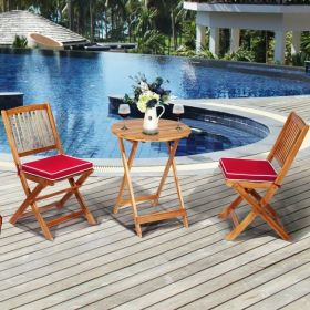 3 Pieces Patio Folding Wooden Bistro Set Cushioned Chair (Color: RedHW65875RE)