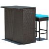 3 Pieces Patio Rattan Wicker Bar Table Stools Dining Set