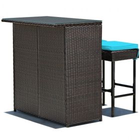 3 Pieces Patio Rattan Wicker Bar Table Stools Dining Set (Color: TurquoiseHW68745TU)