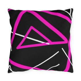 Decorative Outdoor Pillows With Zipper - Set Of 2, Black And Pink Geometric Pattern (Sizes: 16" √ó 16")