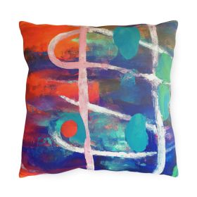 Decorative Outdoor Pillows With Zipper - Set Of 2, Multicolor Abstract Expression Pattern (Sizes: 16" √ó 16")