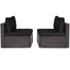 2 Pieces Patio Rattan Armless Sofa Set with 2 Cushions and 2 Pillows