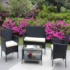 4 PC Rattan Patio Furniture Set Outdoor Patio Cushioned Seat Wicker Sofa