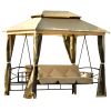 [VIDEO provided] U_STYLE 8.9 Ft. W x 5.9 Ft. D Outdoor Gazebo with Convertible Swing Bench, Double Roof Soft Canopy Garden Backyard Gazebo with Mosqui