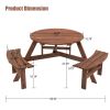 Circular Outdoor Wooden Picnic Table with Built-in Benches for Patio Backyard Garden; DIY; 1720lb Capacity; Natural/Gray