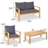 4 Pieces Patio Acacia Wood Thick Cushion Loveseat Sofa Set