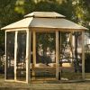 [VIDEO provided] U_STYLE 8.9 Ft. W x 5.9 Ft. D Outdoor Gazebo with Convertible Swing Bench, Double Roof Soft Canopy Garden Backyard Gazebo with Mosqui