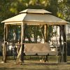 [VIDEO provided] U_STYLE 8.9 Ft. W x 5.9 Ft. D Outdoor Gazebo with Convertible Swing Bench, Double Roof Soft Canopy Garden Backyard Gazebo with Mosqui