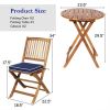 3 Pieces Patio Folding Wooden Bistro Set Cushioned Chair