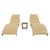 Outdoor Patio Wood Portable Extended Chaise Lounge Set with Foldable Tea Table for Balcony; Poolside; Garden